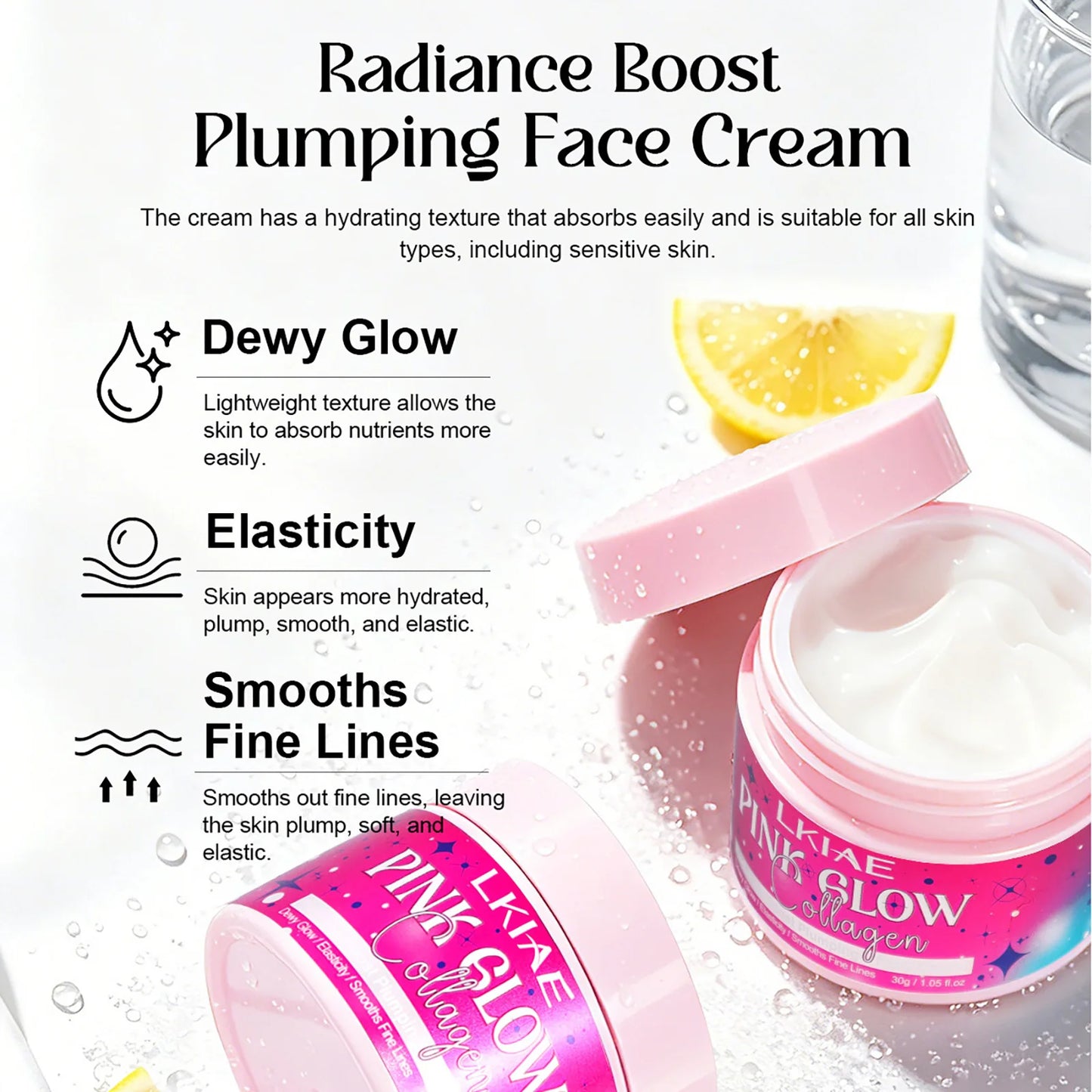 LKIAE Pink Glow Women Facial Cream, Brightening, With Shea Butter, Niacinamide, Collagen, For All Skin, Even Sensitive Skin