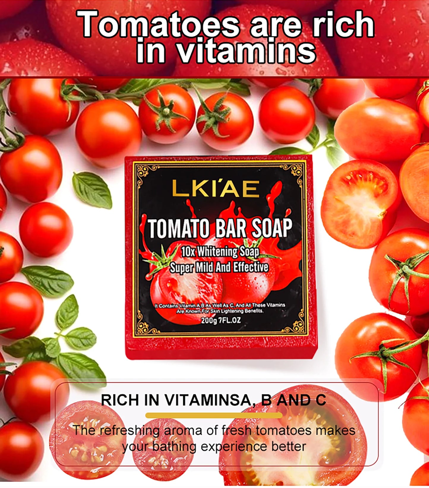 LKIAE Ultra Lightening Tomato Soap Bar, Anti Dark, Black Spots, Acne, Even Skin Tone, Vegan Bath Soap For All Skin Type, 200g