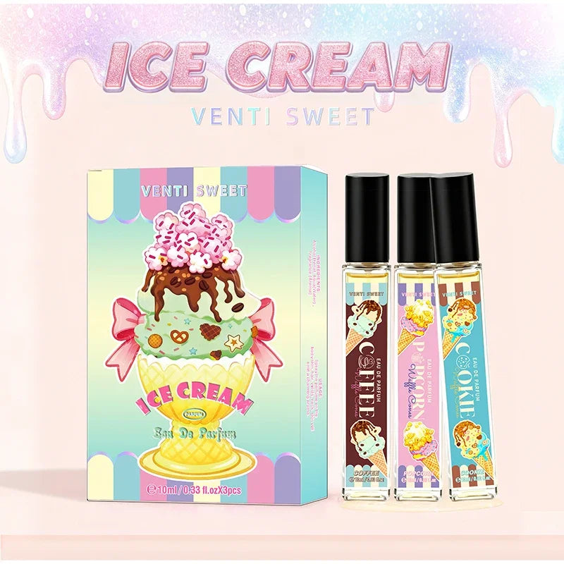 Ice Cream Perfume Gift Set Fresh Mango Coconut Scent Rich Chocolate Popcorn Eau De Toilette Lasting Sweet Women's Fragrance 10ml