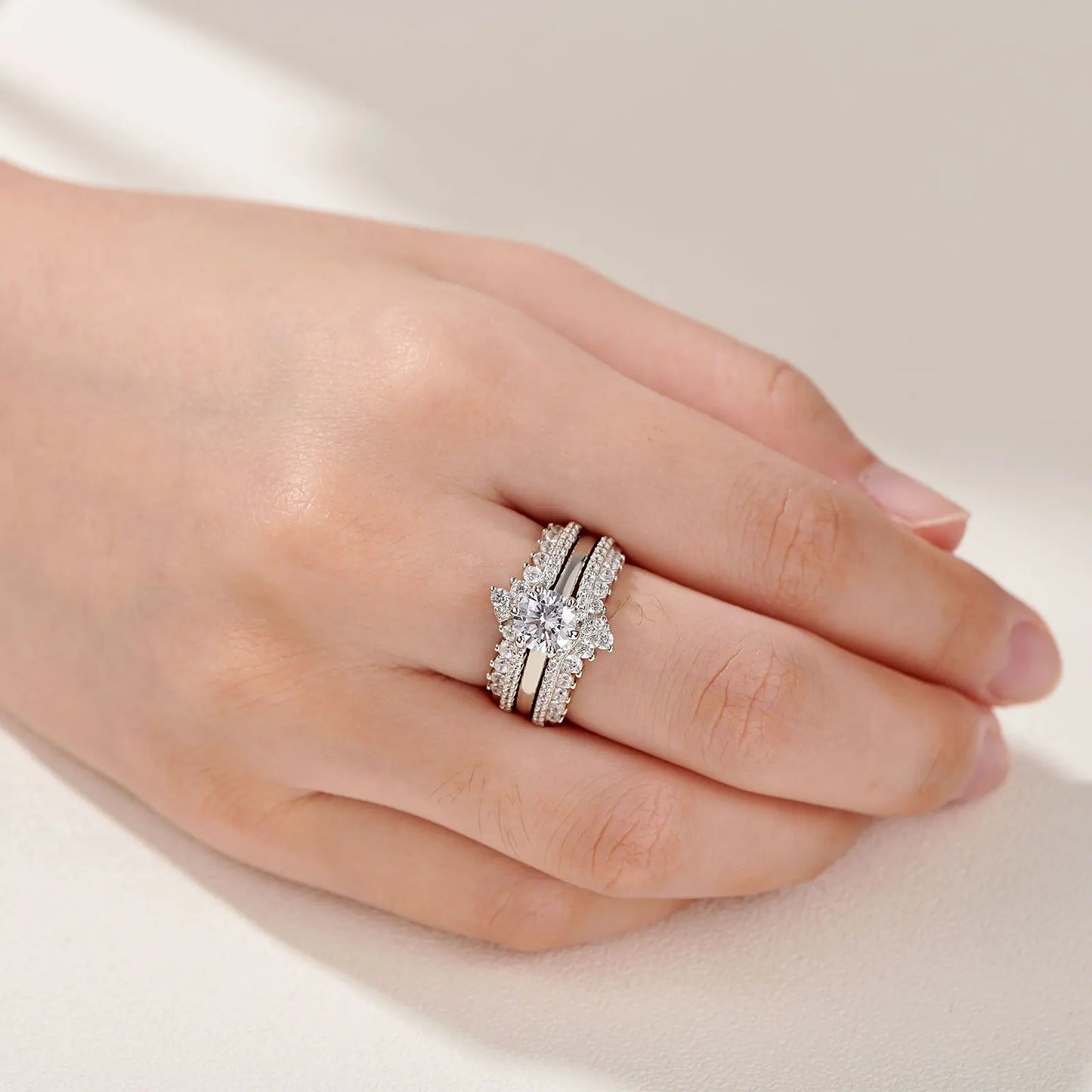 Newshe 925 Silver Bridal Set Original Wedding Rings for Women 1.8Ct Round Cut Zircon Moissanite Engagement Ring Enhancer Band