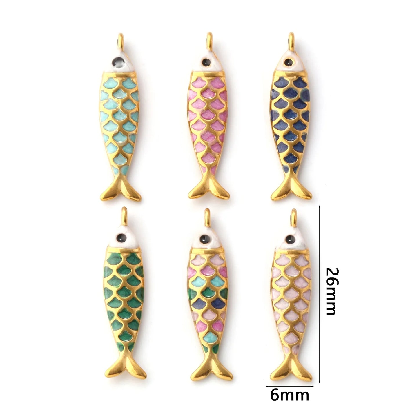 1pc Stainless Steel Charms Gold Color Ocean Fish Animal Pearlized Multicolor Enamel Pendant DIY Women Necklace Jewelry Findings