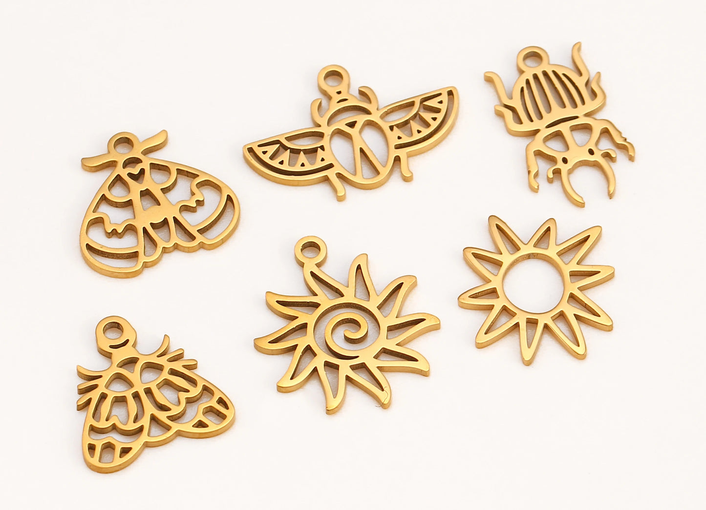 5Pcs Spring Bee/Butterfly/Beelet Charms Stainless Steel Scarab Moths Pendants DIY  Necklace Bracelet Jewelry Making Accessories