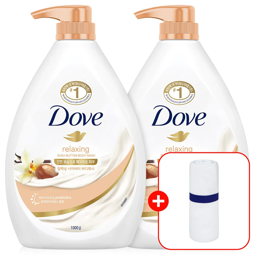 Dove Body Wash Body Cleanser 6X1000Ml 2 Pcs + Dove Face Towel 1Pc Free Gift