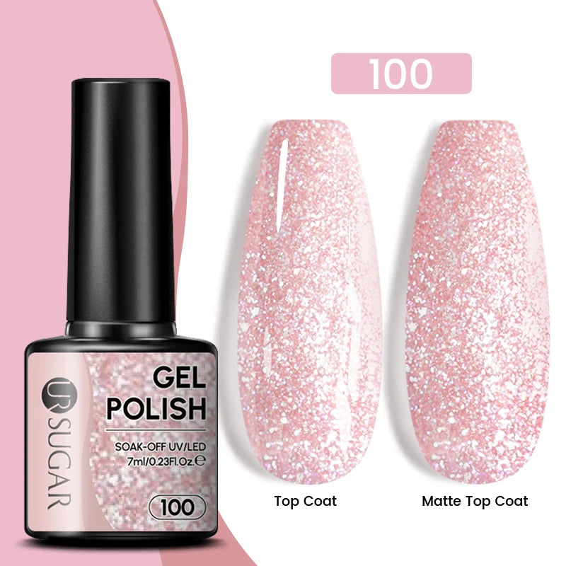UR SUGAR 7ml Champagne Gold Sequins Gel Nail Polish Bright Sparkling Glitter French Semi Permanent Nail Painting UV Gel