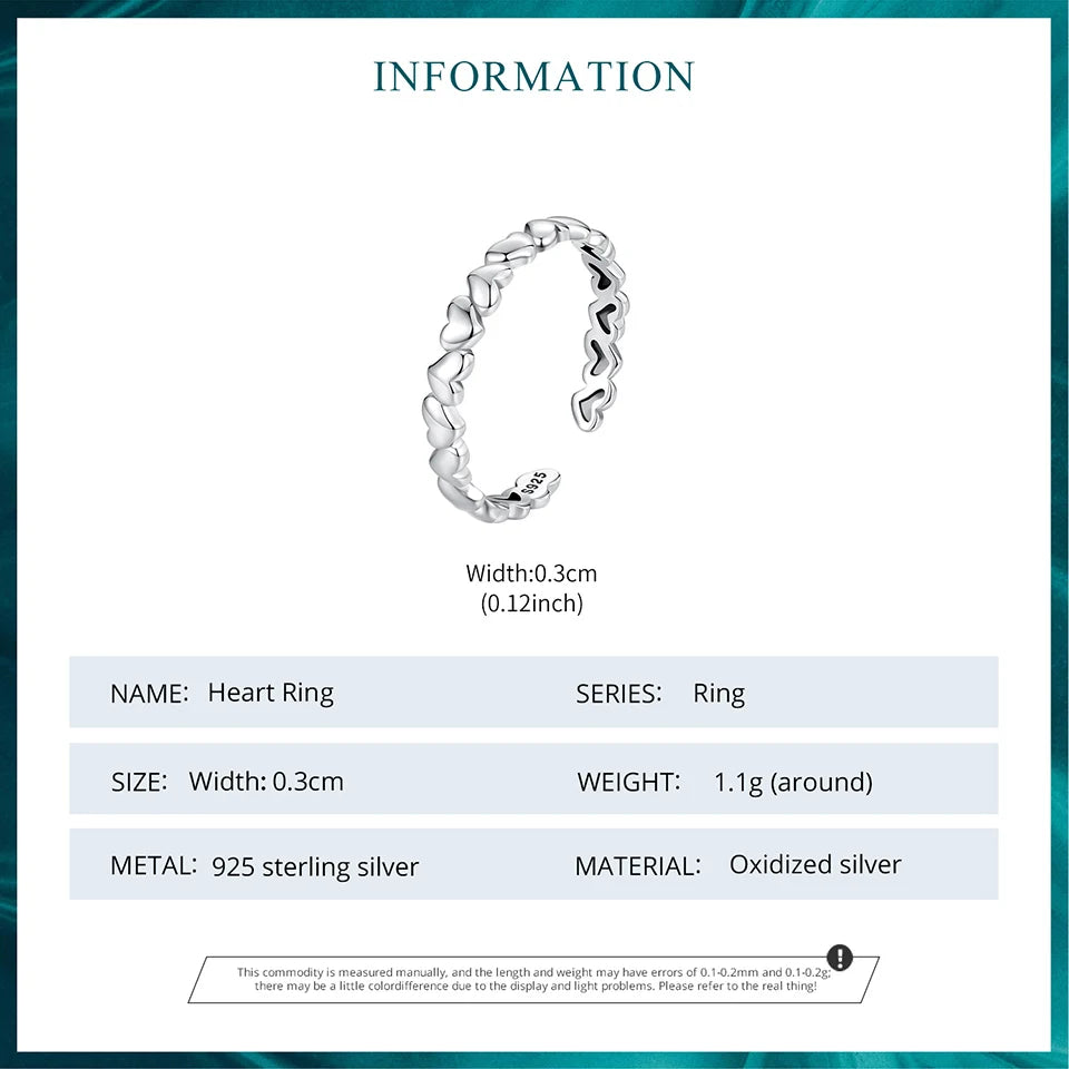 BAMOER Solid 925 Sterling Silver Heart Stackable Rings for Women, Love Valentines Statement Band Ring BSR655-E