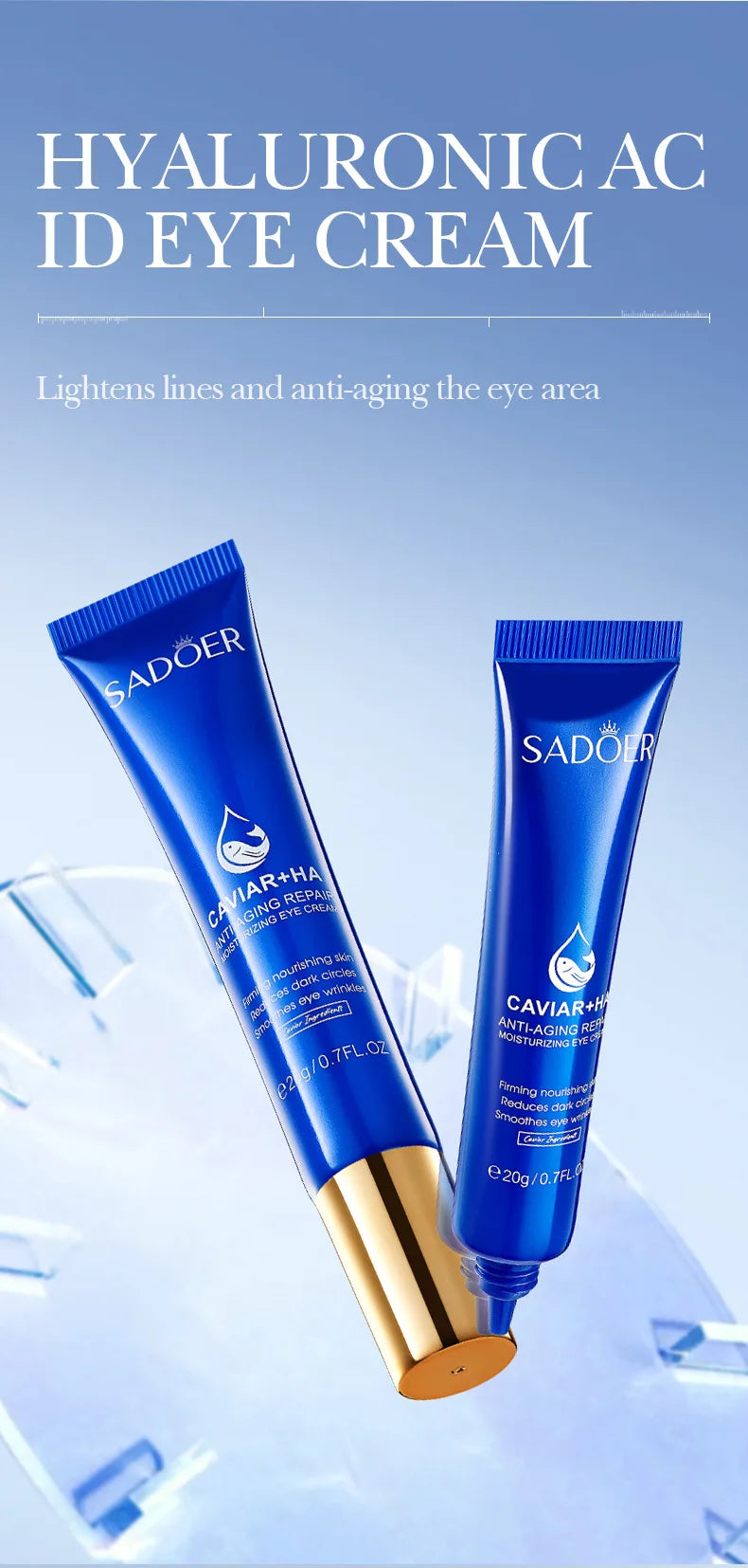SADOER Caviar Hyaluronic Acid Eye Cream Anti Dark Circles Removal Eyes Bags Firming Moisturizing Beauty Eyes Skin Care Products