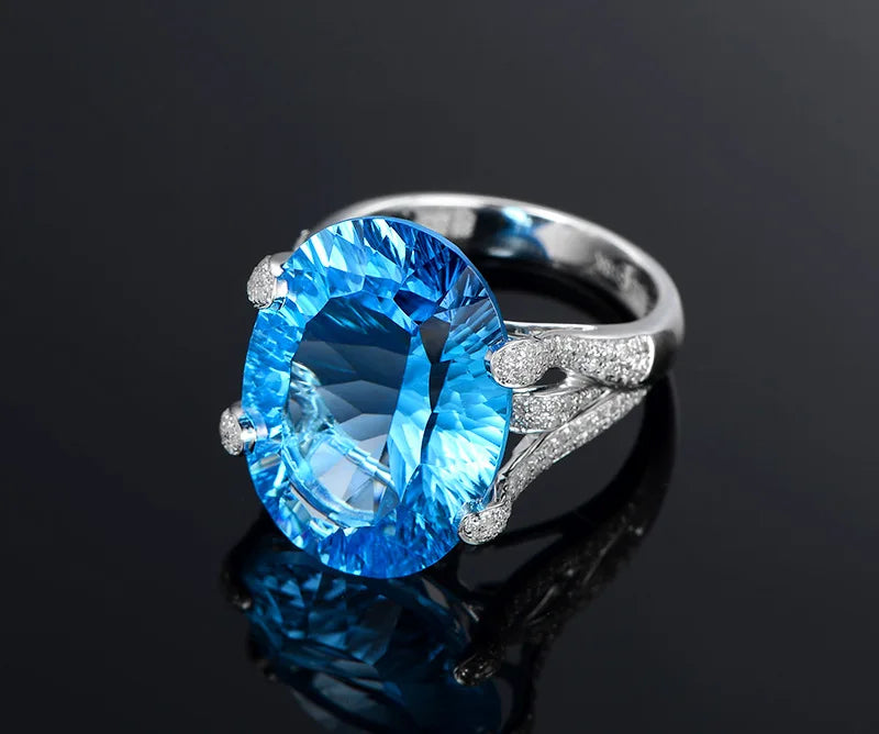 2023 New Fashion 925 Silver Luxury Quality Blue Topaz Band Ring for Women Upscale Anniversary White Gold Plated Finger Jewelry