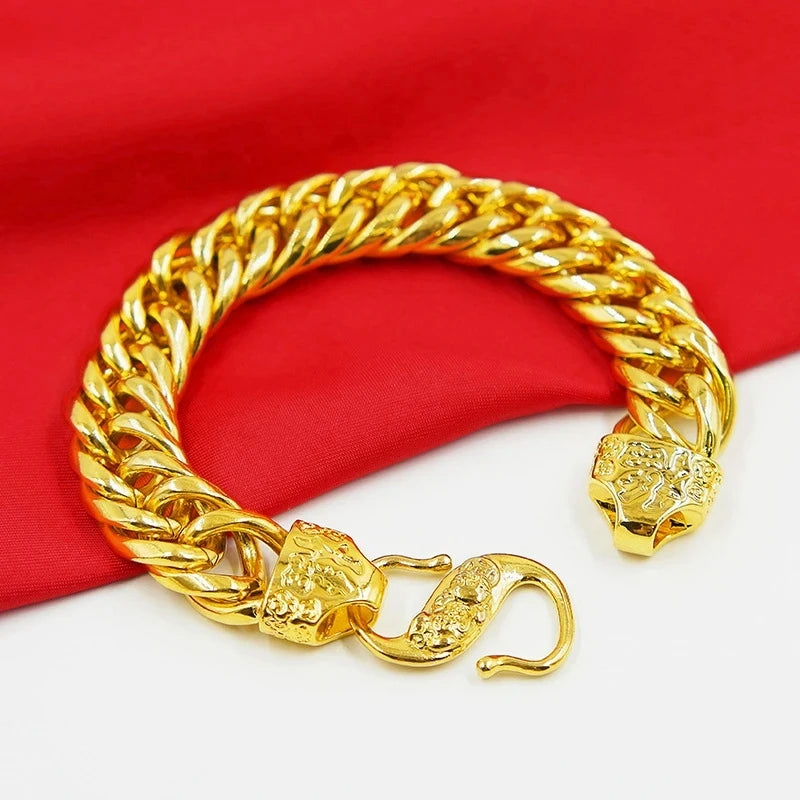 18 K Gold Color Widened Watch Chain Bracelet for Men Dad Father Not Fade Design Bracelet Wedding Engagement Jewelry Gifts