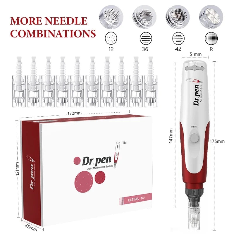 Dr.pen Ultima N2 with 12pcs Cartridge Nano Skin Care Kit 0.25mm Needle Derma Pen Micro Skin Rejuvenation Machine