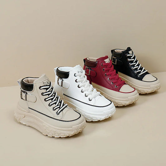 Women High Top Boots 2025 Spring Lace-up Platform Sneakers Non-slip Sneakers Comfy Outdoor Running Shoes Casual Tenis De Mujer