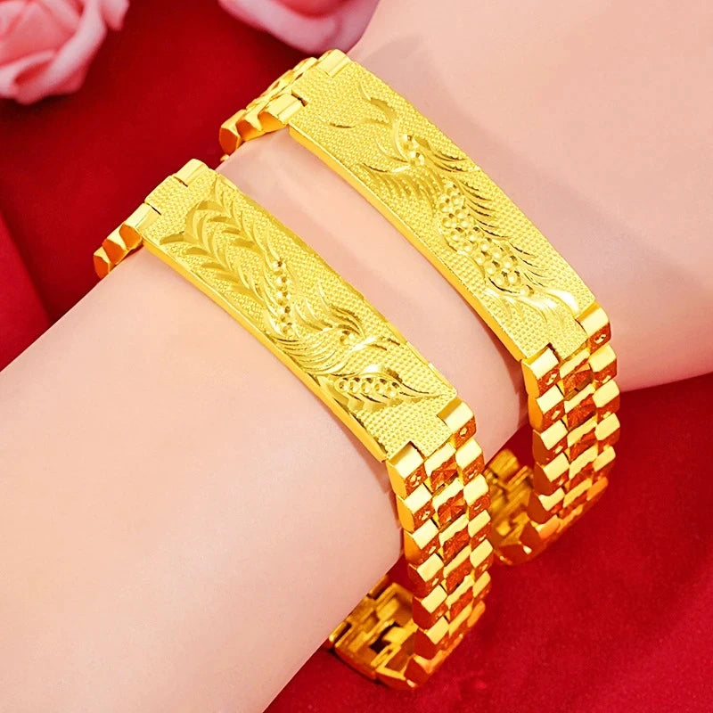 18 K Gold Color Widened Watch Chain Bracelet for Men Dad Father Not Fade Design Bracelet Wedding Engagement Jewelry Gifts