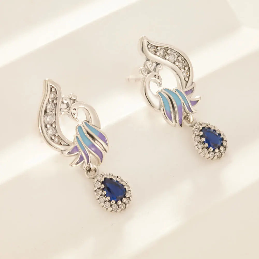 New Hoops Earrings Original 925 Sterling Silver Blue Zircon Phoenix Earrings Luxury Elegant Women's Jewelry Anniversary Gifts