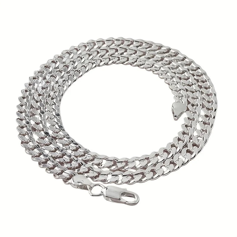 High-Quality 925 Sterling Silver Special 7mm Cuban Chain Necklace For Women Men Concave Sideways Wedding Designer Jewelry Party