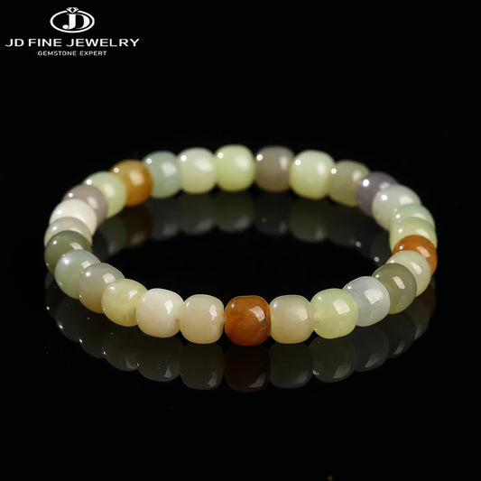 JD Natural Stone Colorful Hetian Jade Duobao Nephrite Bracelet Women Charm Lucky Reiki Healing Stretch Bangles Hand String Gift