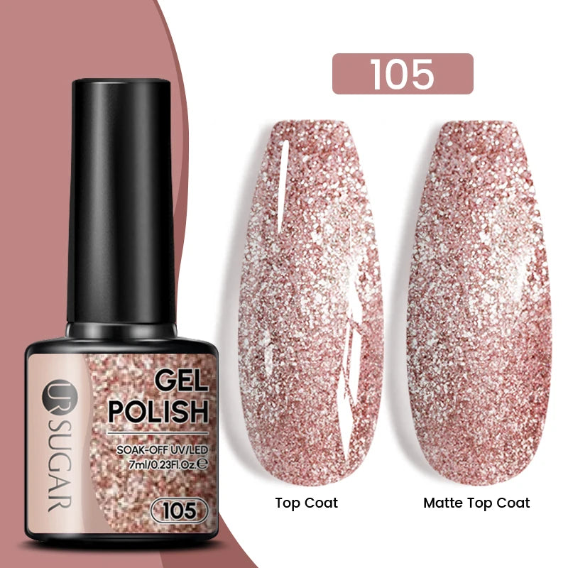 UR SUGAR 7ml Champagne Gold Sequins Gel Nail Polish Bright Sparkling Glitter French Semi Permanent Nail Painting UV Gel