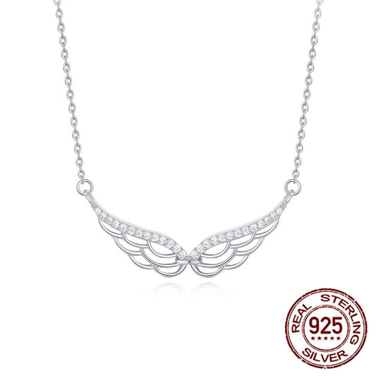 QooLady 925 Sterling Silver Charming CZ Angel Wings Design Pendant Necklace for Women Mother's Day Jewelry Festive Gifts SD011
