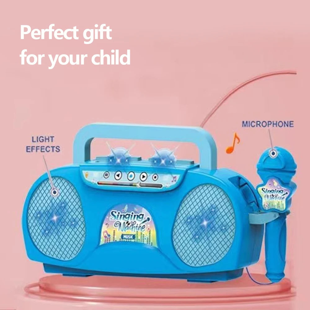 Singing Microphone Machine Kids Portable Karaoke Music Instrument With Lights Connect Phone Toys For Girl Boy Educational Gifts