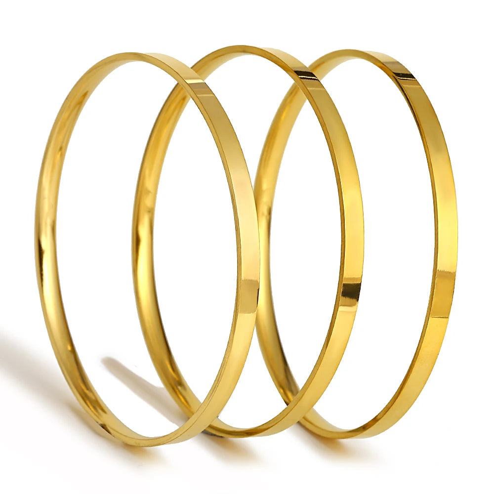 Greatera 3pcs/set Gold/Sliver Color Stainless Steel Bangle For Women Tide 2.7mm Wide Coil Multi-layer Plain Bracelet Jewelry