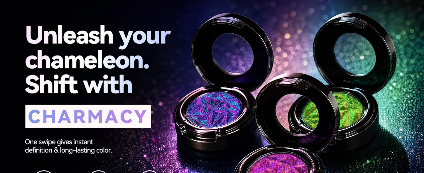 CHARMACY Multichrome Glitter Eyeshadow Set with Primer Long-lasting High Chrome Pigment Eye Shadow Cosmetic Makeup for Women