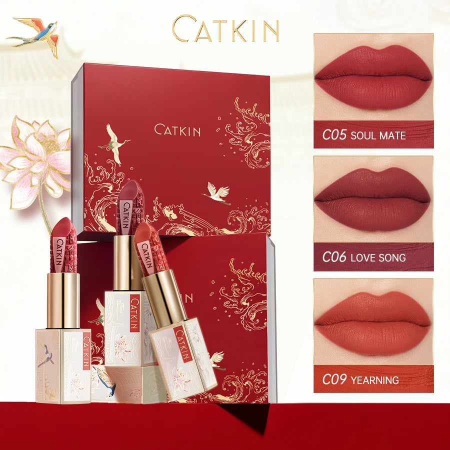 CATKIN Dreamworld Carving Lipstick, Waterproof Long Lasting Satin Nourish Moisturizing Smooth Soft 0.13 Ounce-Chinese Style