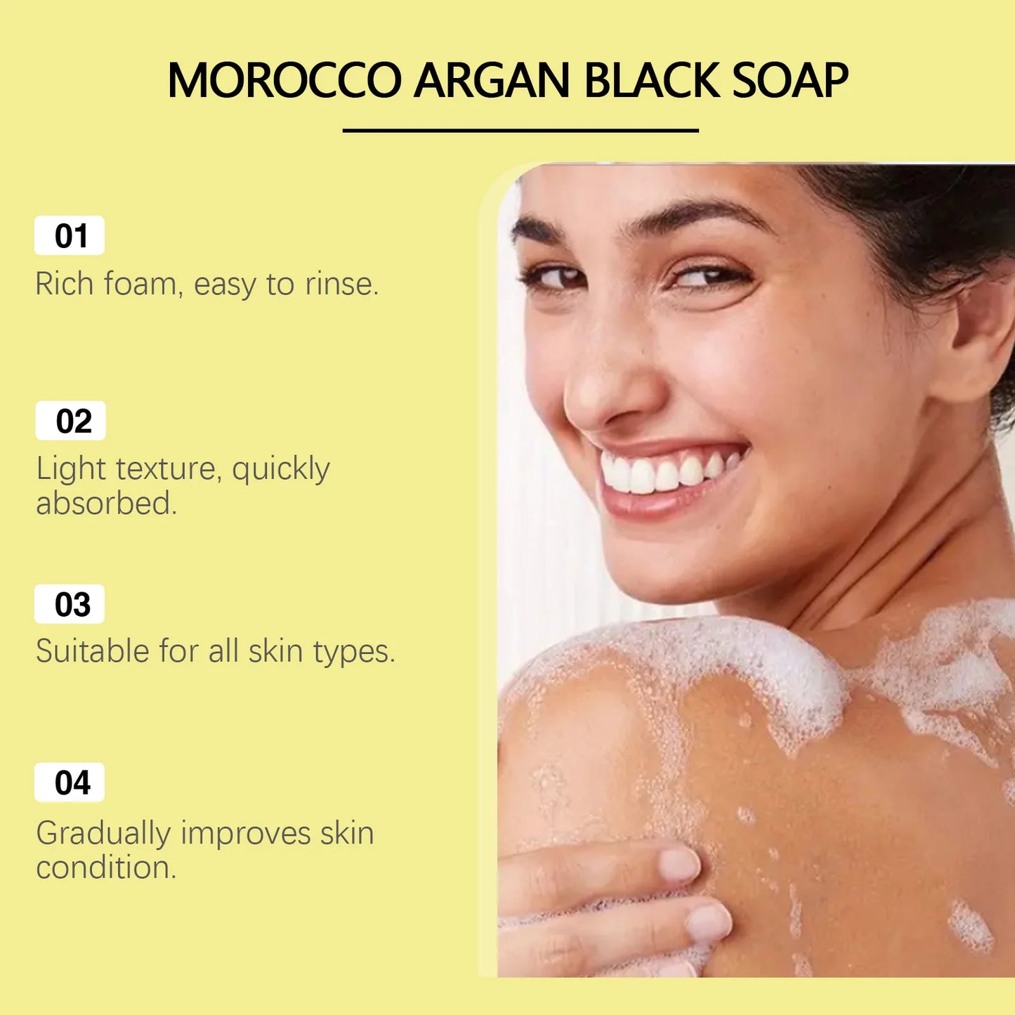 Morocco Argan Black Soap for Exfoliating Deep Cleaning Remove Dead Skin Body Scrub Purifying Moisturizing Brighten Skin Soap