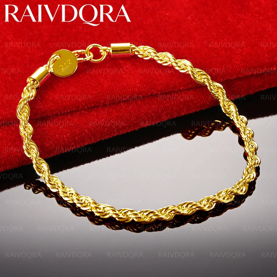 18K Gold Plated 4mm Rope Chain Bracelet For Women and Men Fashion Jewelry Party Engagement Wedding Accessories