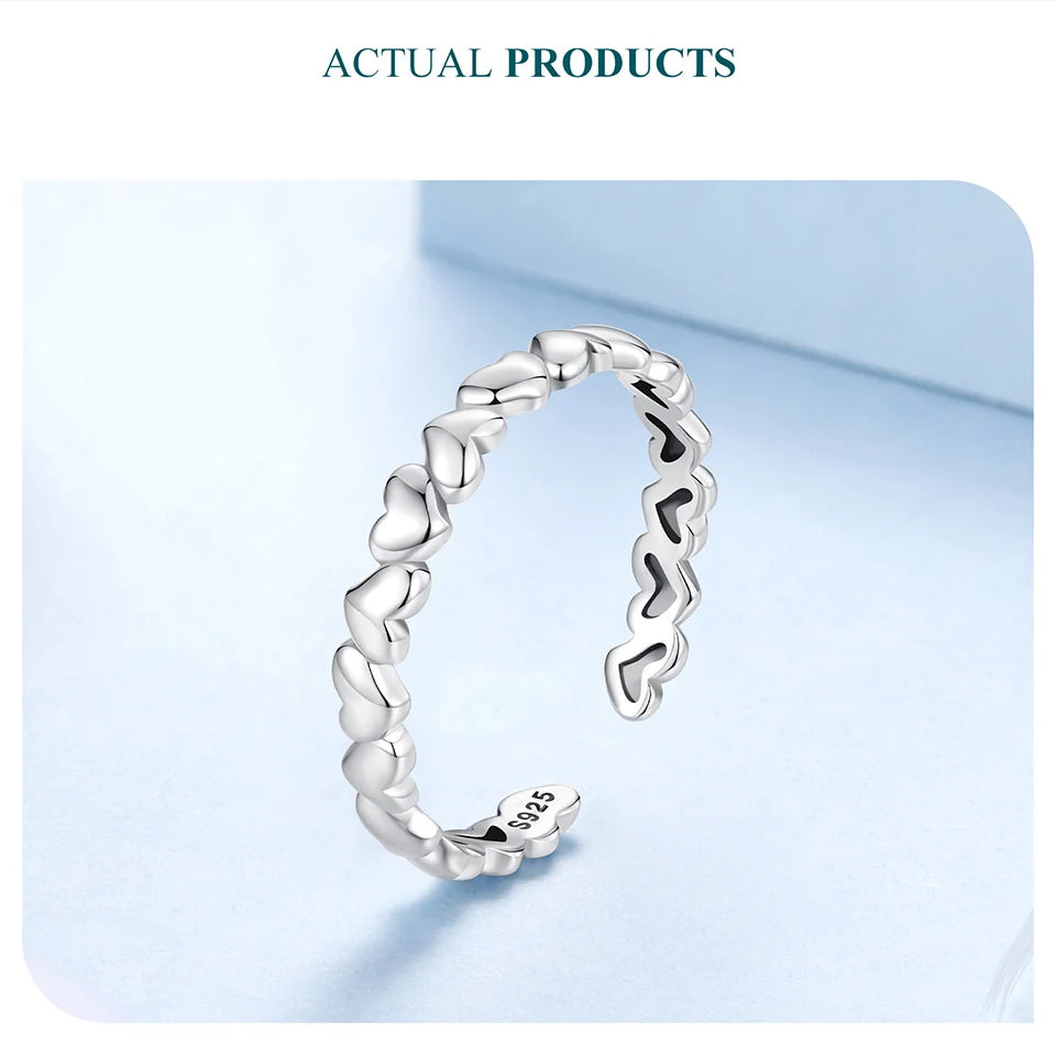 BAMOER Solid 925 Sterling Silver Heart Stackable Rings for Women, Love Valentines Statement Band Ring BSR655-E