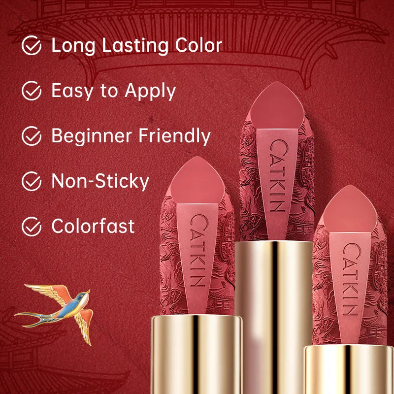 CATKIN Dreamworld Carving Lipstick, Waterproof Long Lasting Satin Nourish Moisturizing Smooth Soft 0.13 Ounce-Chinese Style