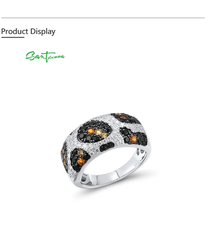 SANTUZZA Genuine 925 Sterling Silver Rings For Women Sparkling Brown Spinel White CZ Leopard Print Elegant Gift Fine Jewelry
