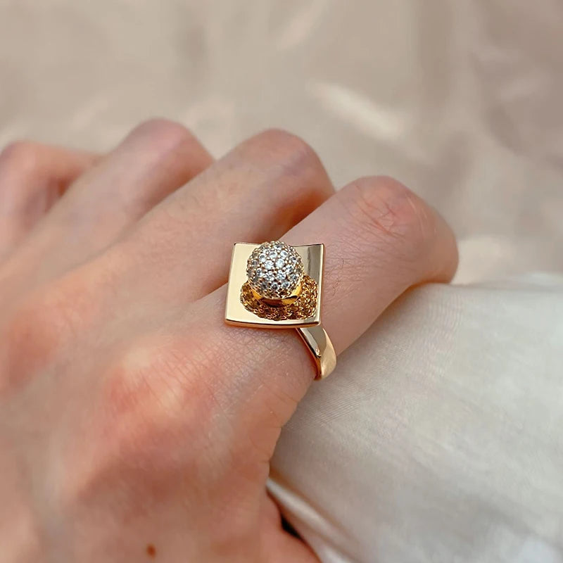 Kinel New 585 Rose Gold Unusual Rings For Women Micro Wax Inlay Spherical Natural Zircon Rings Wedding Trend Wedding Jewelry