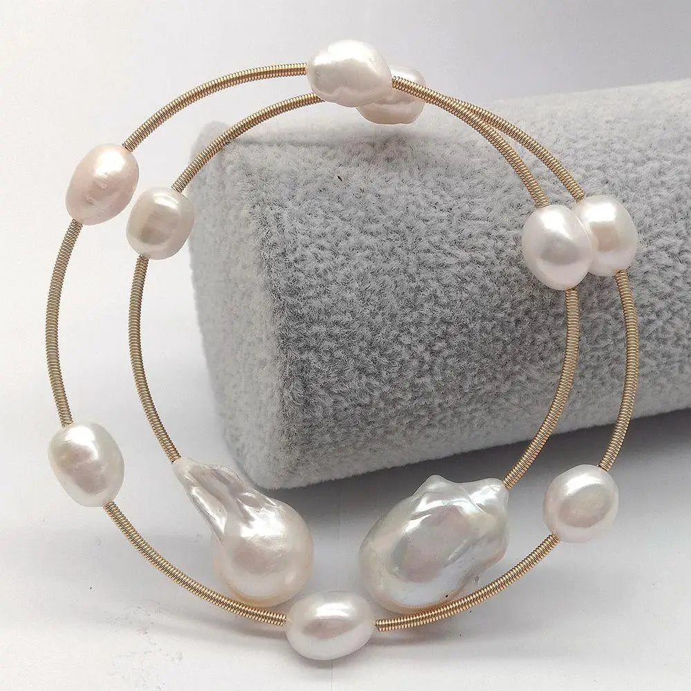 KKGEM Natural  Freshwater White Baroque Pearl 
 15x22mm Reborn keshi Pearl  Adjustable Bracelet classic for women
