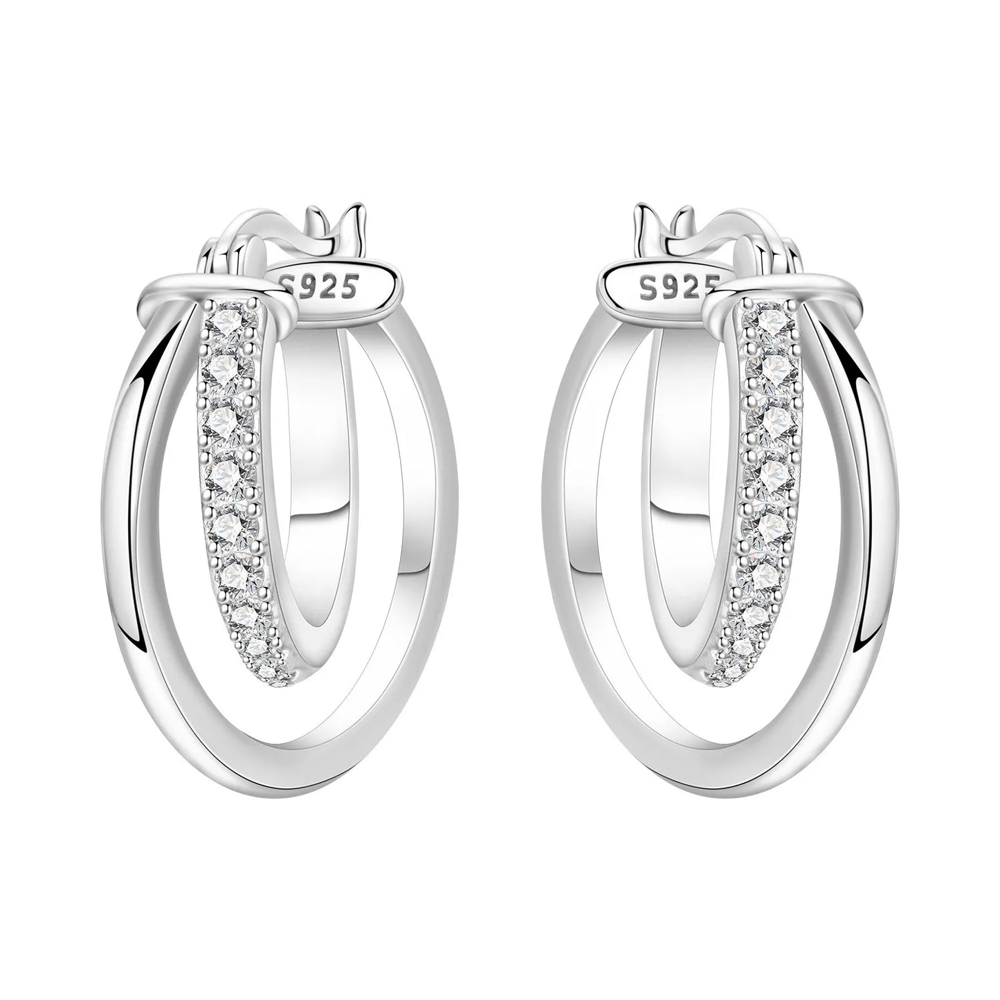 CYCUFF S925 Sterling Silver Zircon Simple Geometry Big Double Ring Earrings Birthday Party Gift Trend 2025 Jewelry Women Earring