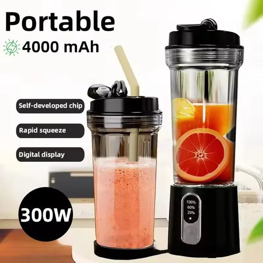 New 180W Portable Juicer Dual-use Juice Cup USB 4000mAh Battery Outdoor Fresh Fruit Blender 4 Blade Smoothie Juices Cup Blender