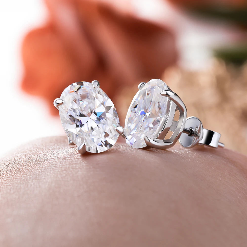 Certified 1-4CT Oval Moissanite Stud Earrings for Women 925 Sterling Silver Sparkling Gems Lab Diamond Ear Studs Wedding Jewelry