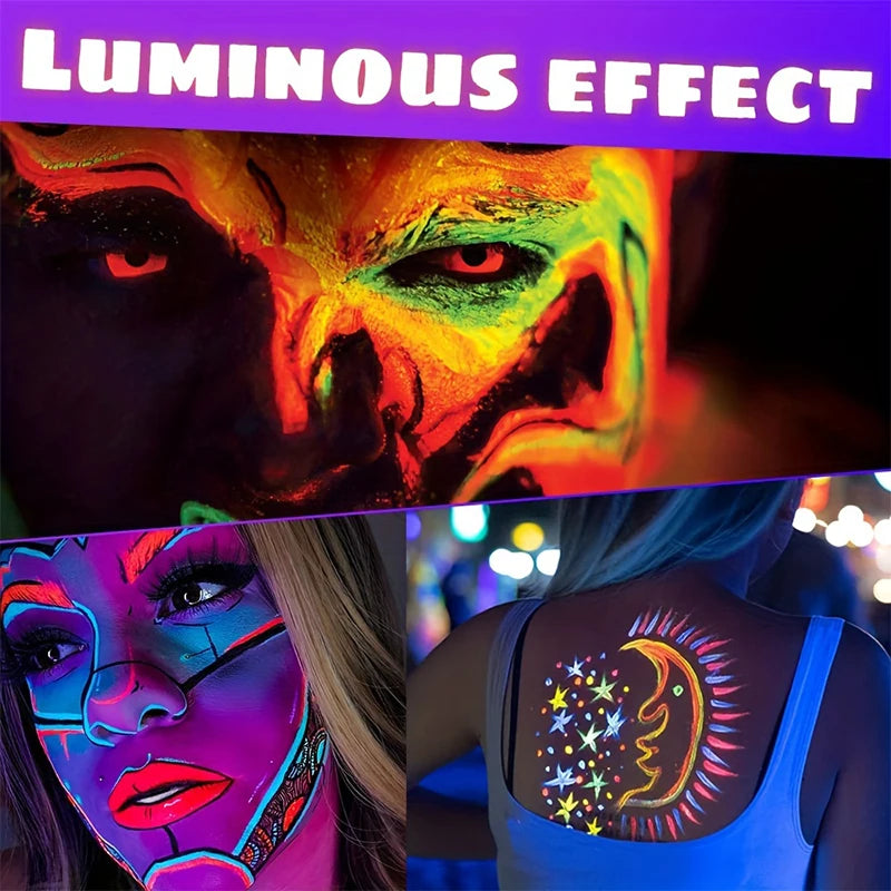 6PCS 25ml Fluorescent Paint Glow In The Dark Light Body Paint Face Painting for Party Halloween Event Makeup Club Makeup Xmas Gl