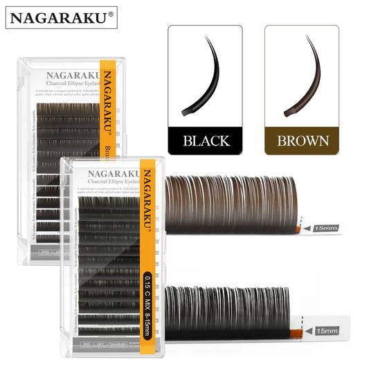NAGARAKU Ellipse Flat Eyelash Split Tips Matte Charcoal Brown Color Super Soft Gentle Natural Eyelash Extension