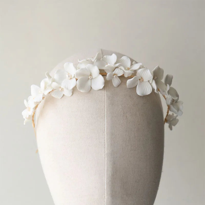 SLBRIDAL Handmade Luxury Rhinestones Freshwater Pearls Ceram Flower Bridal Tiara Wedding Bridesmaids Crown Women Hair Jewelry