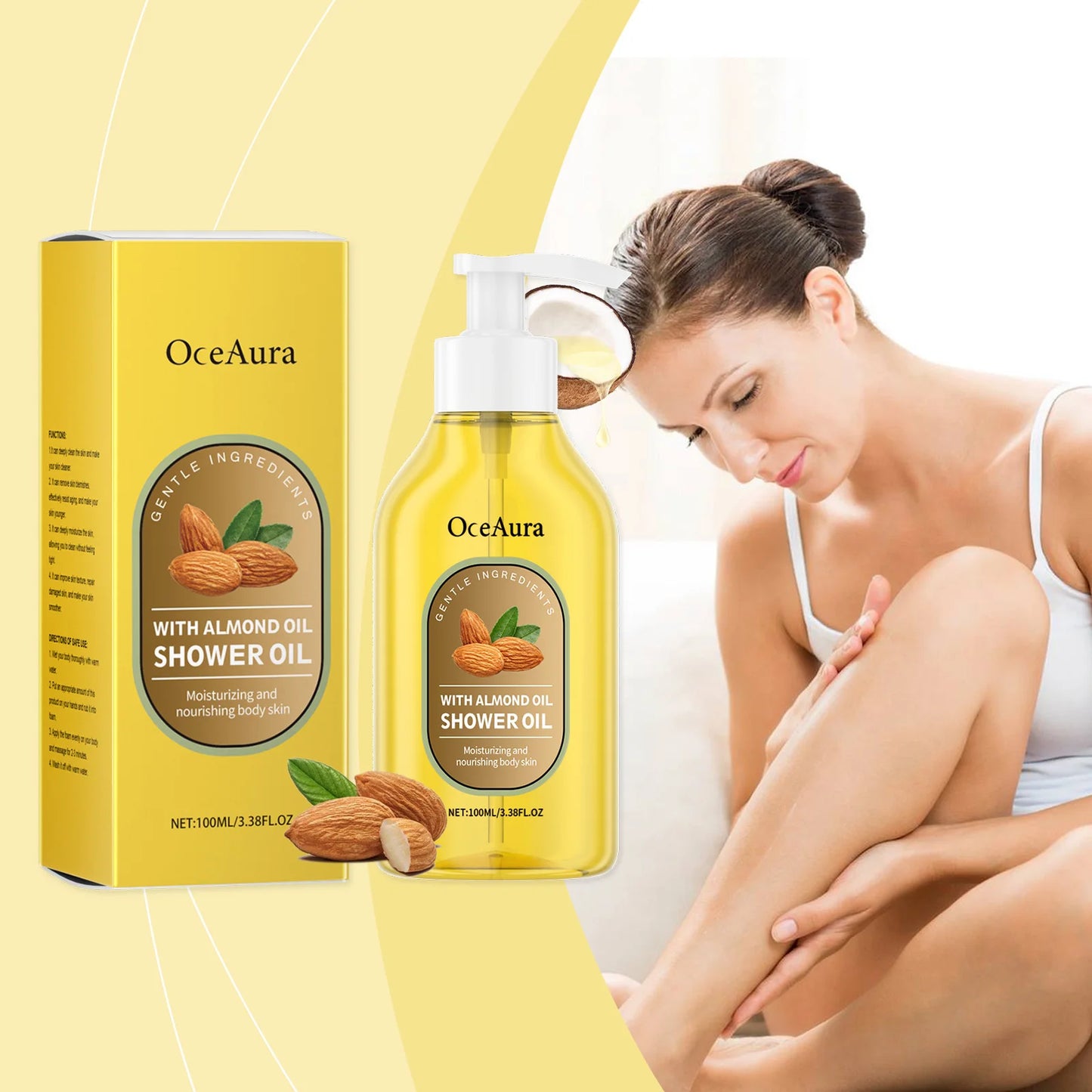 OceAura Shower Oil Sweet Almond Oil Body Cleaning Smooth Skin Barrier Repair Deep Hydration Improve Dryness Coconut Oil Bath Oil