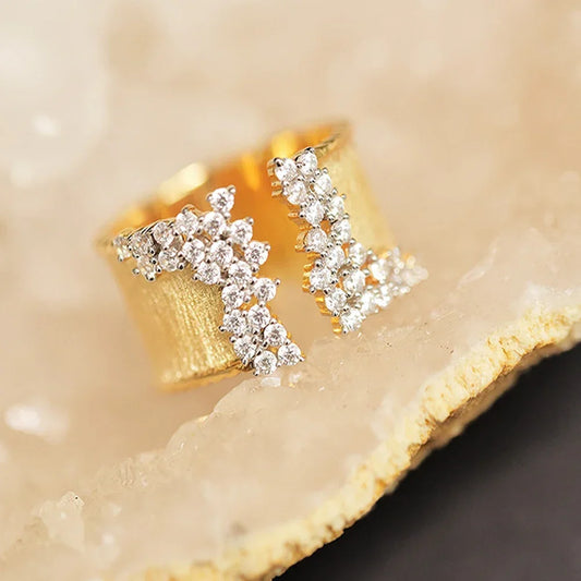 2026 New Fashion Women's Finger Ring with CZ Stone Wiredrawing Effect Gold Color Wide Rings Luxury Female Jewelry Party