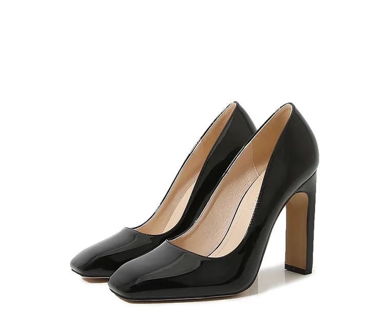 Female Patent Leather Pumps Square Toe Spring Summer Women Shoes Elegant Square High Heels Thick Heel Big Size 43 44 45 46