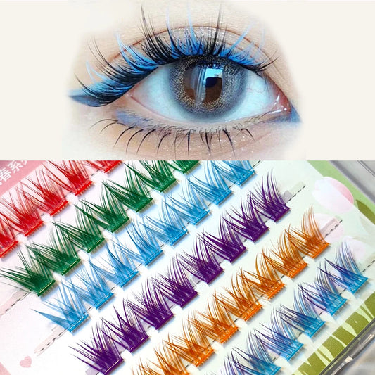 NO NEED GLUE Colorful Makeup Tools  Individual Eyelashes Dramatic DIY Handmade False Eyelashes Extension Red Blue Green Eyelash