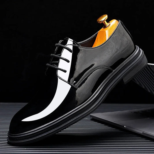 New Men 6/8cm Derby Shoes Patent Leather Height Increase Men Dress Shoes Formal Elevator Business Lift Shoes Bright Upper