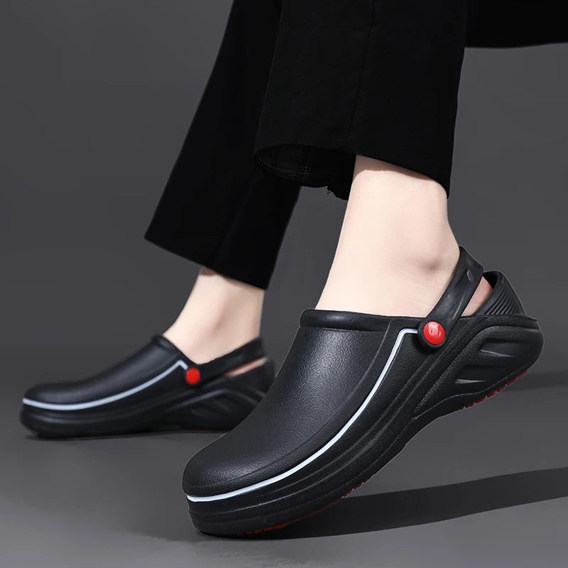 Men's Non-Slip, Waterproof, Oil-Proof Chef's Shoes, Soft-Soled, Lightweight, Wear-Resistant Work Shoes, Kitchen Shoes, Hotel Kitchen Toe-Toe Slippers