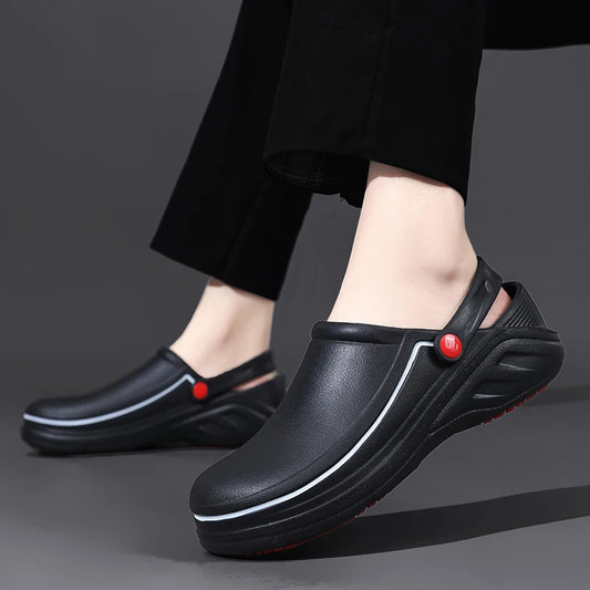 Men's Non-Slip, Waterproof, Oil-Proof Chef's Shoes, Soft-Soled, Lightweight, Wear-Resistant Work Shoes, Kitchen Shoes, Hotel Kitchen Toe-Toe Slippers