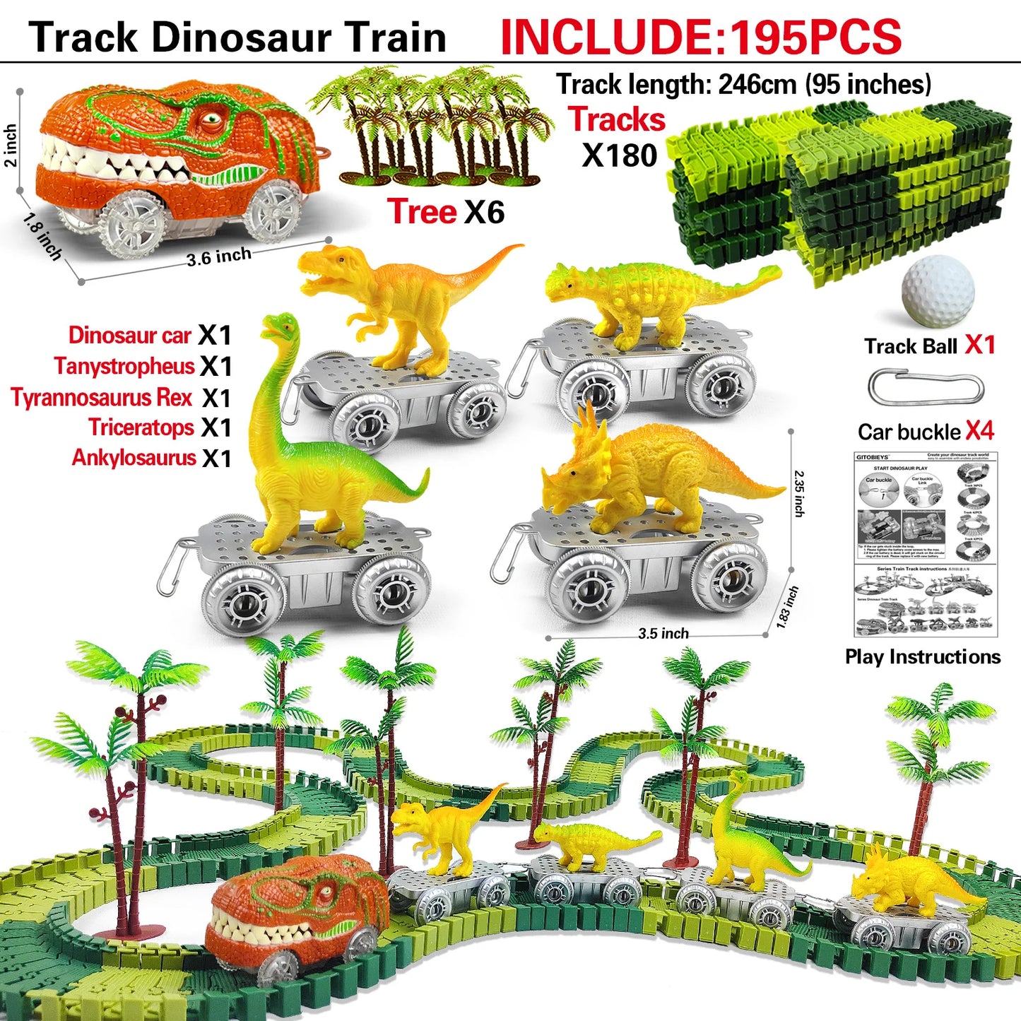 Magic Climbing Electric Dinosaur Car Track Railway Toy Car Set Bend Flexible Race Track Flash Light Car High Quality Toy For Kid