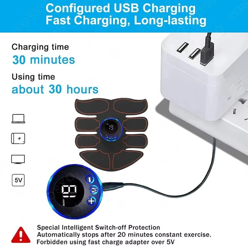 1pcs EMS Abdominal Muscle Stimulator Fitness ABS Arm Training Patches Muscle Exercise Instrument USB Charging ﻿