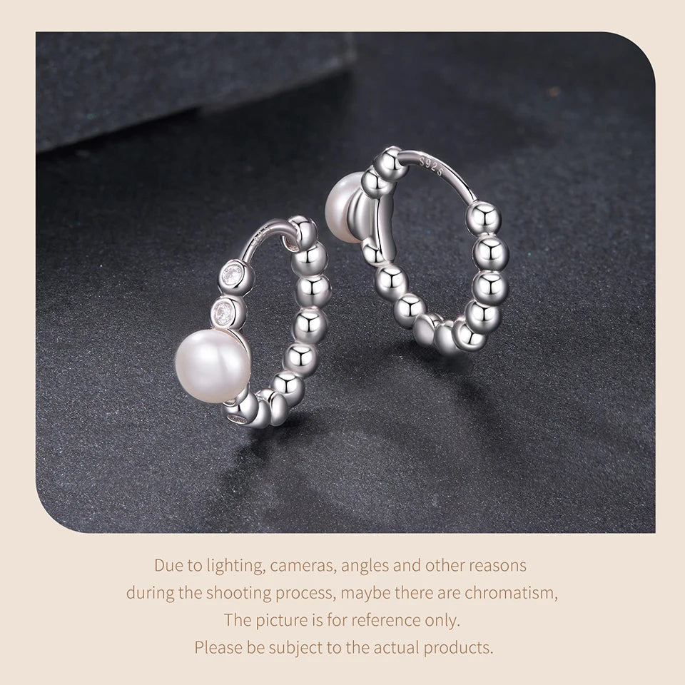 WOSTU Moissanite & Natural Pearl Bubble Hoop Earrings For Women, 925 Sterling Silver Elegant Huggies Pendient Xmas New Gift