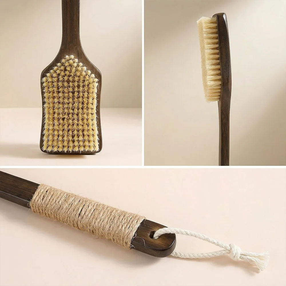 Extra Long Body Hard Brush with Wooden Handle for Bathing, Soft Bath Brush for Scrubbing Mud, Drying Brush for Scrubbing Back