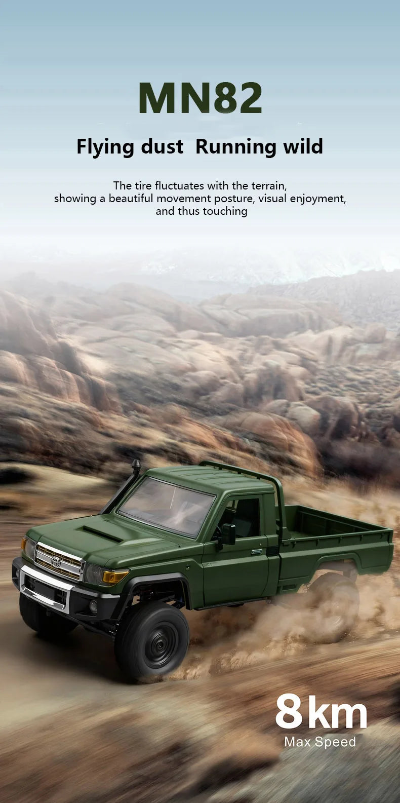 MN82 Green Color 4WD Off-road Rc Car LC79 1:12 280 Brushed Motor Simulation Professional 2.4G Remote Control Pickup Truck Model