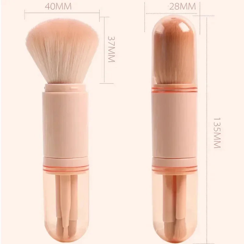 4pcs/set 4 In 1 Telescopic Makeup Brush Portable Travel Makeup Brushes Set Eyeshadow Loose Powder Mini Makeup Brush Beauty Tools